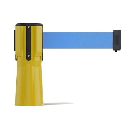 Montour Line Retractable Belt Barrier Cone Mount Yellow Case 11ft. Lt Blu Belt CP100-YW-LBL-110